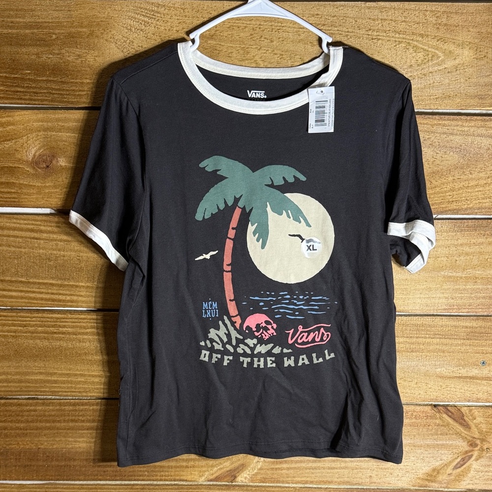 NWT Kids Vans Black T-Shirt with Palm Tree Graphic XL